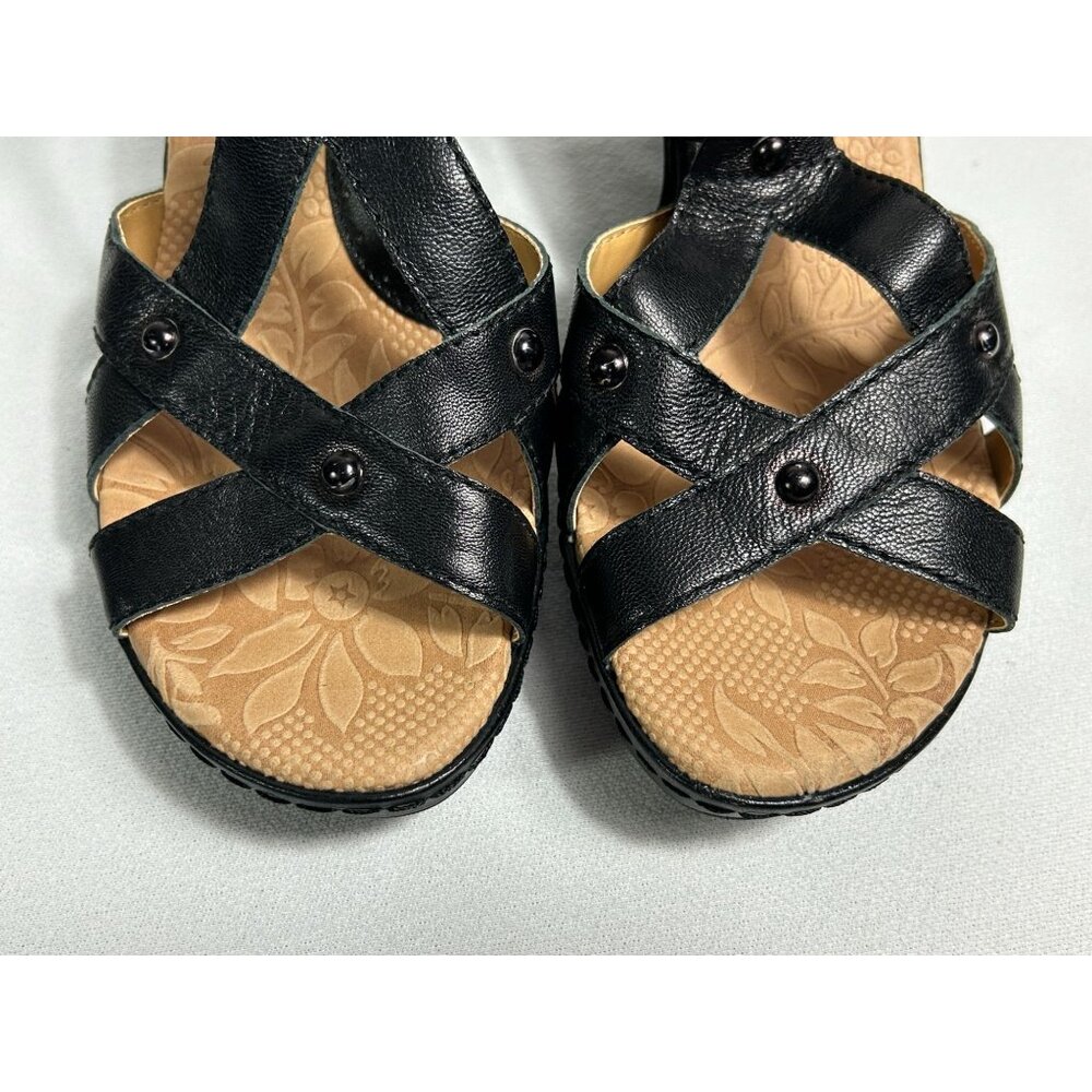 Born Concepts Women's Leather Studded Ankle Strap Wedge Sandals in Black - Sz 9 - Picture 4 of 10